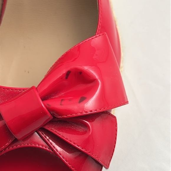 Valentino Garavani red patent leather bow wedge open toe espadrille sandals - Picture 6 of 11